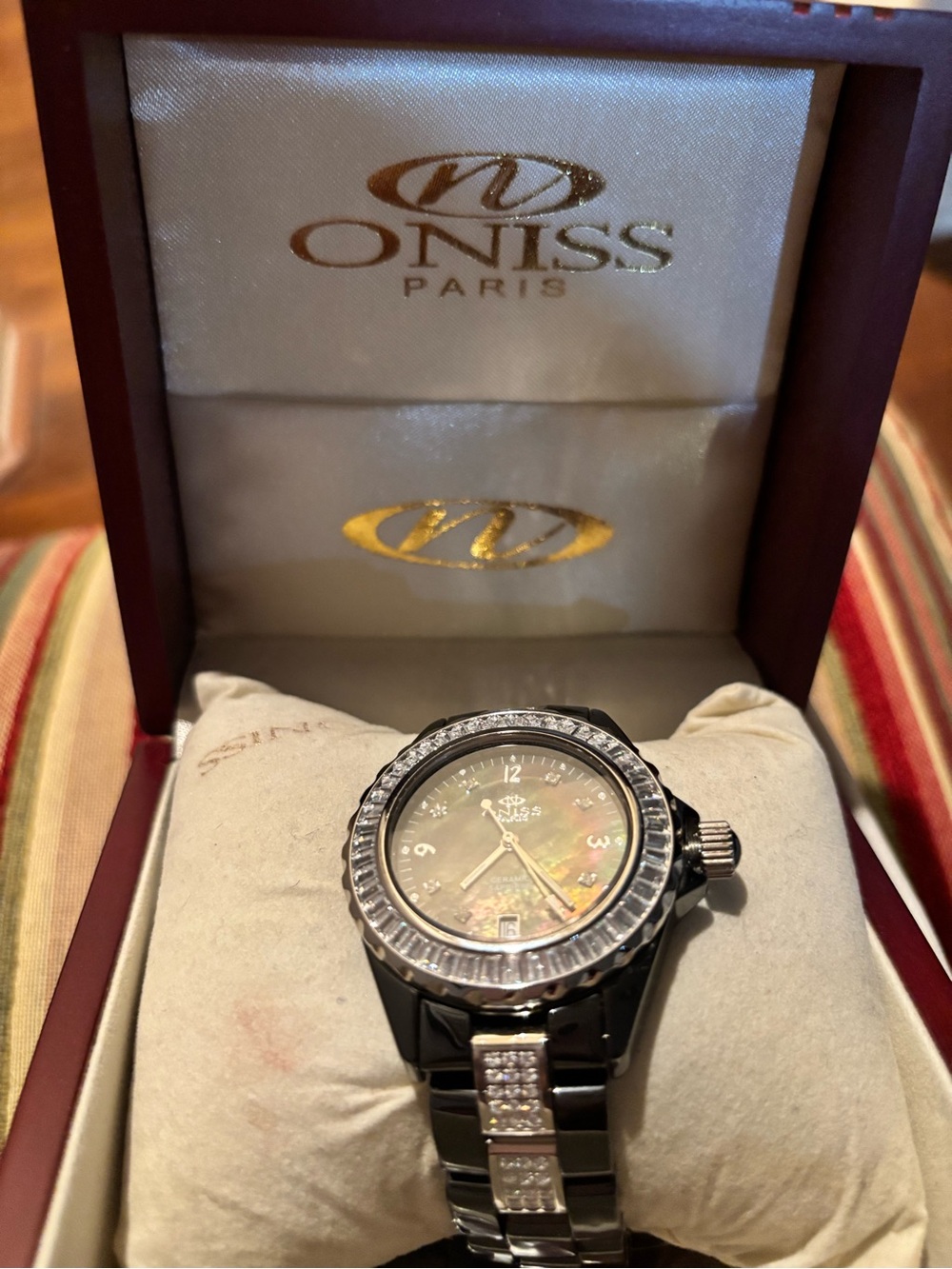 Oniss Paris Mother-of-Pearl Crystal Accent Watch